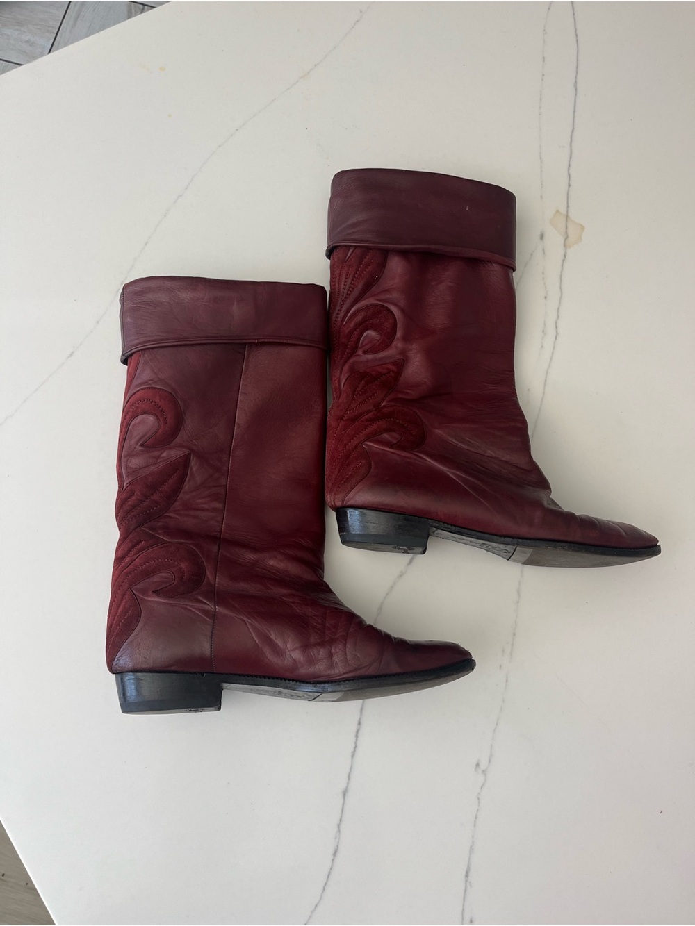Florsheim Women’s Burgundy Leather Mid-Calf Boots Size 37 Made in Italy